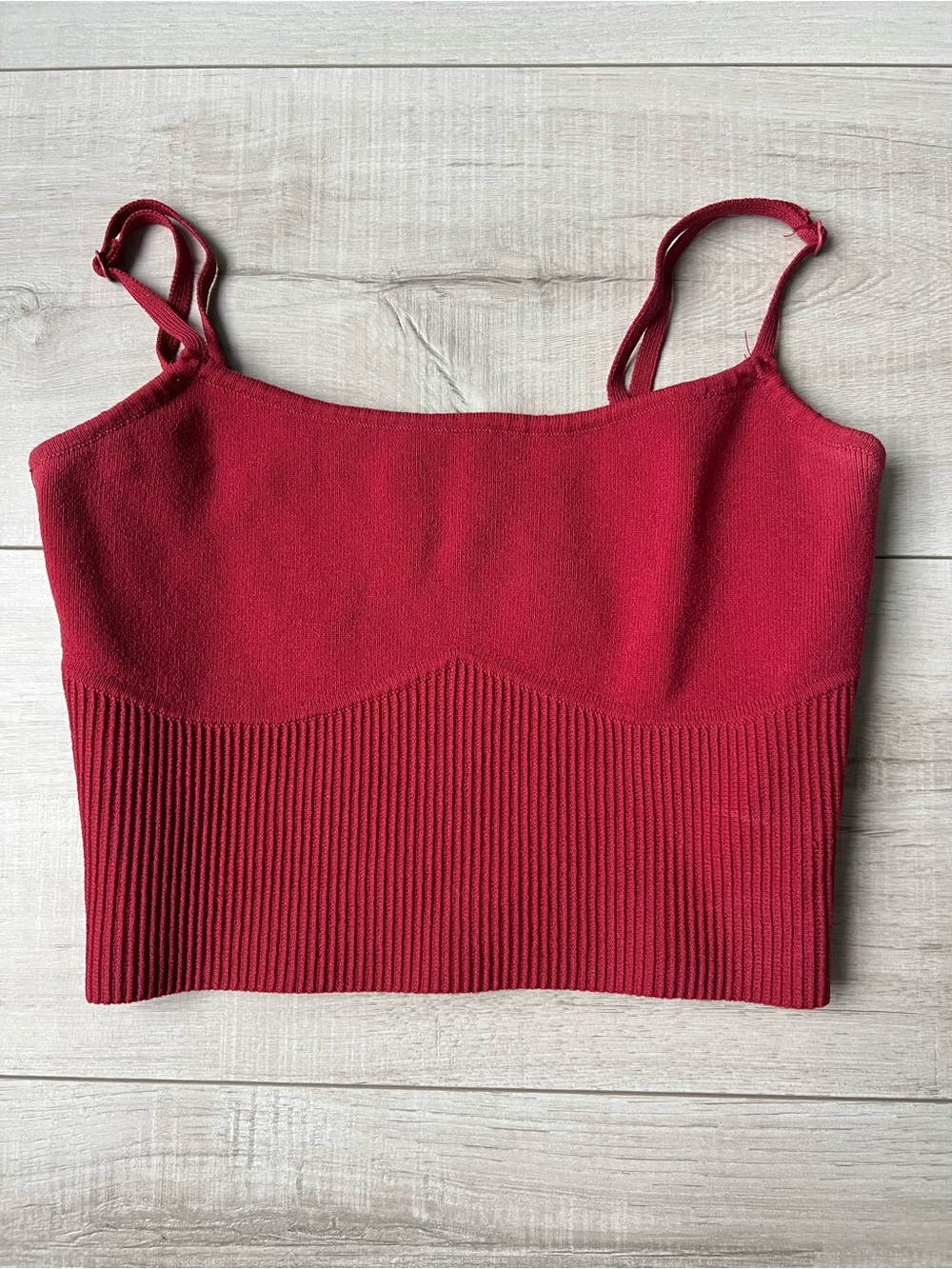 La Hearts Red Knit Ribbed Cropped Camisole